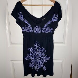 LA Class Tribal Print Mandala Everyday Bohemian Black Mini Dress,  Boho